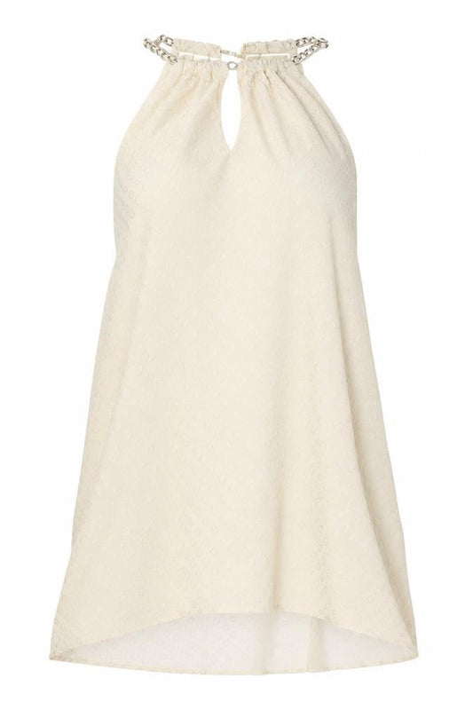 Front view of Michael Kors Women’s Ivory Chain Halter Shift Dress S