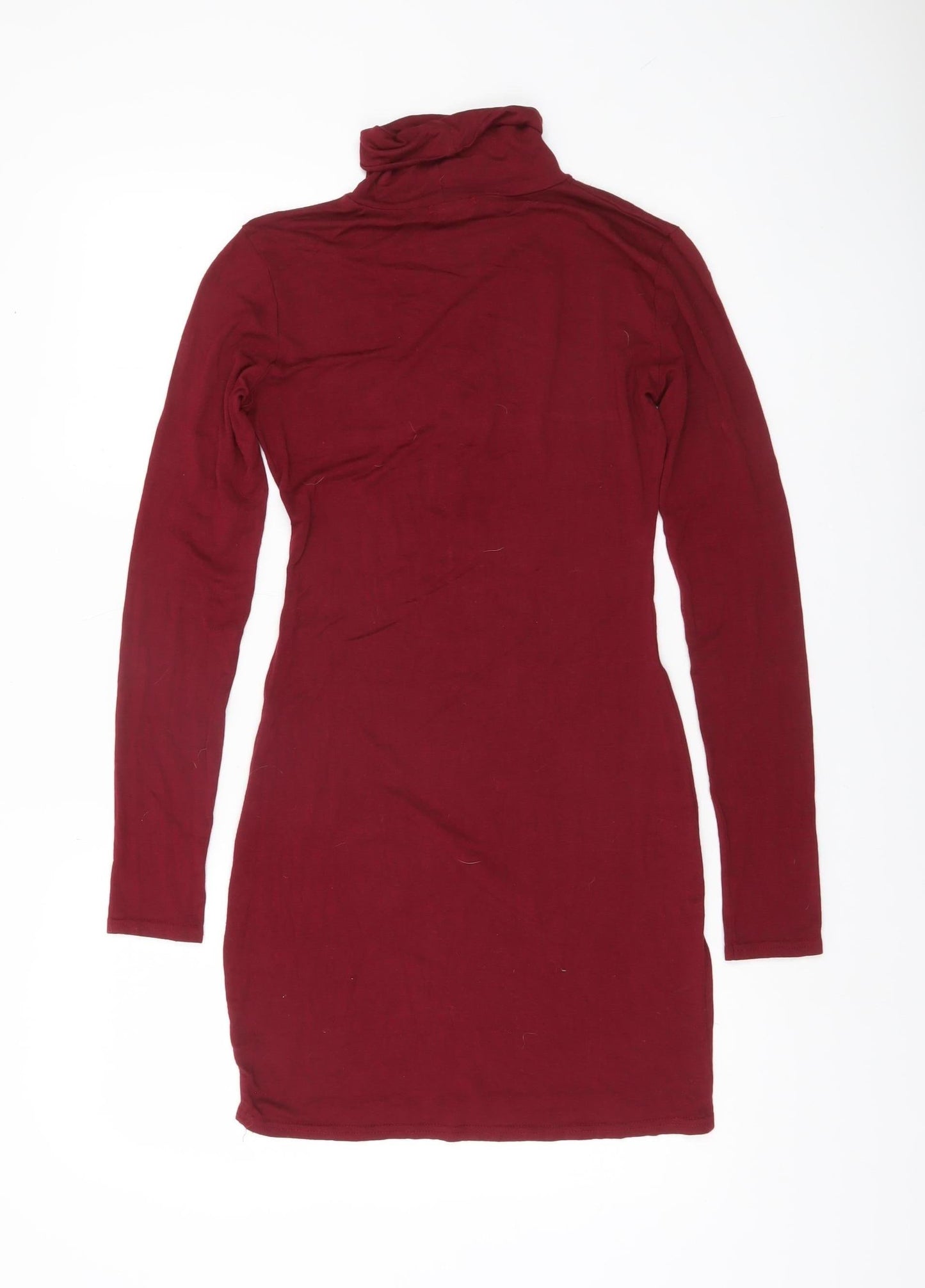 Boohoo Women Red Bodycon Roll Neck Long Sleeve Short Dress UK 10