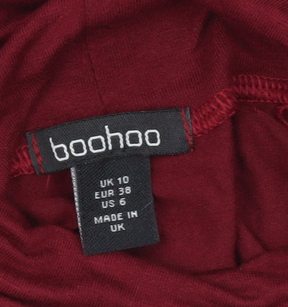 Boohoo Women Red Bodycon Roll Neck Long Sleeve Short Dress UK 10