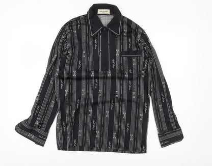 SUN 8COUL Men's Black Striped Button-Up Shirt M Long Sleeve Casual