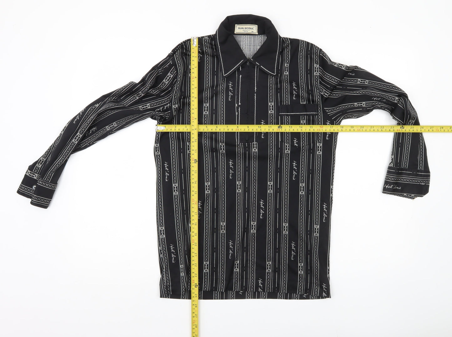 SUN 8COUL Men's Black Striped Button-Up Shirt M Long Sleeve Casual