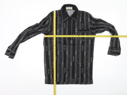 SUN 8COUL Men's Black Striped Button-Up Shirt M Long Sleeve Casual