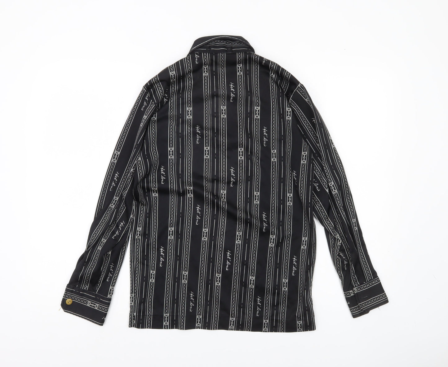 SUN 8COUL Men's Black Striped Button-Up Shirt M Long Sleeve Casual