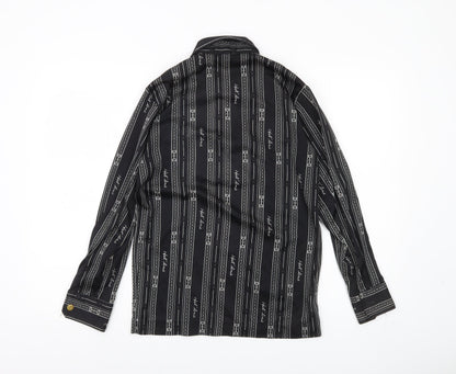 SUN 8COUL Men's Black Striped Button-Up Shirt M Long Sleeve Casual