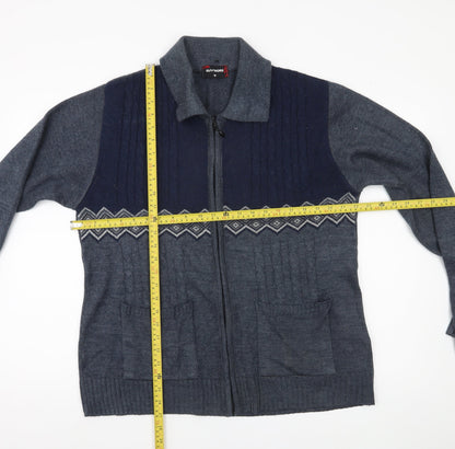 GUV'NORS Men's Blue Geometric Cable Knit Zip Cardigan Jumper M