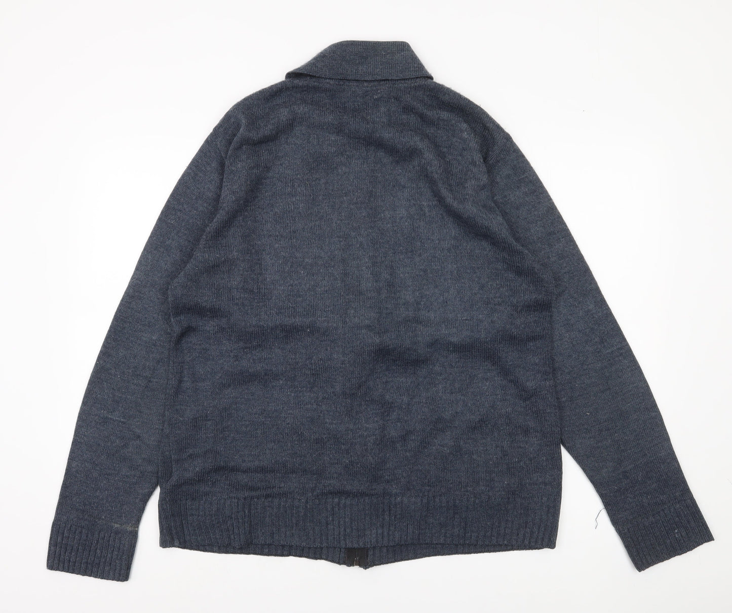 GUV'NORS Men's Blue Geometric Cable Knit Zip Cardigan Jumper M