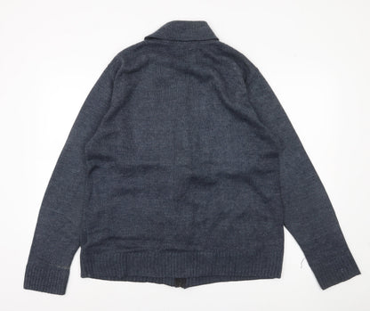 GUV'NORS Men's Blue Geometric Cable Knit Zip Cardigan Jumper M