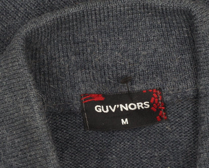 GUV'NORS Men's Blue Geometric Cable Knit Zip Cardigan Jumper M