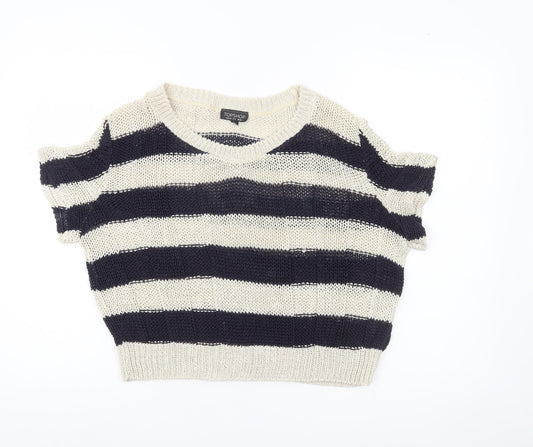 Topshop Women’s Black Beige Striped Knit V-Neck Jumper UK 10