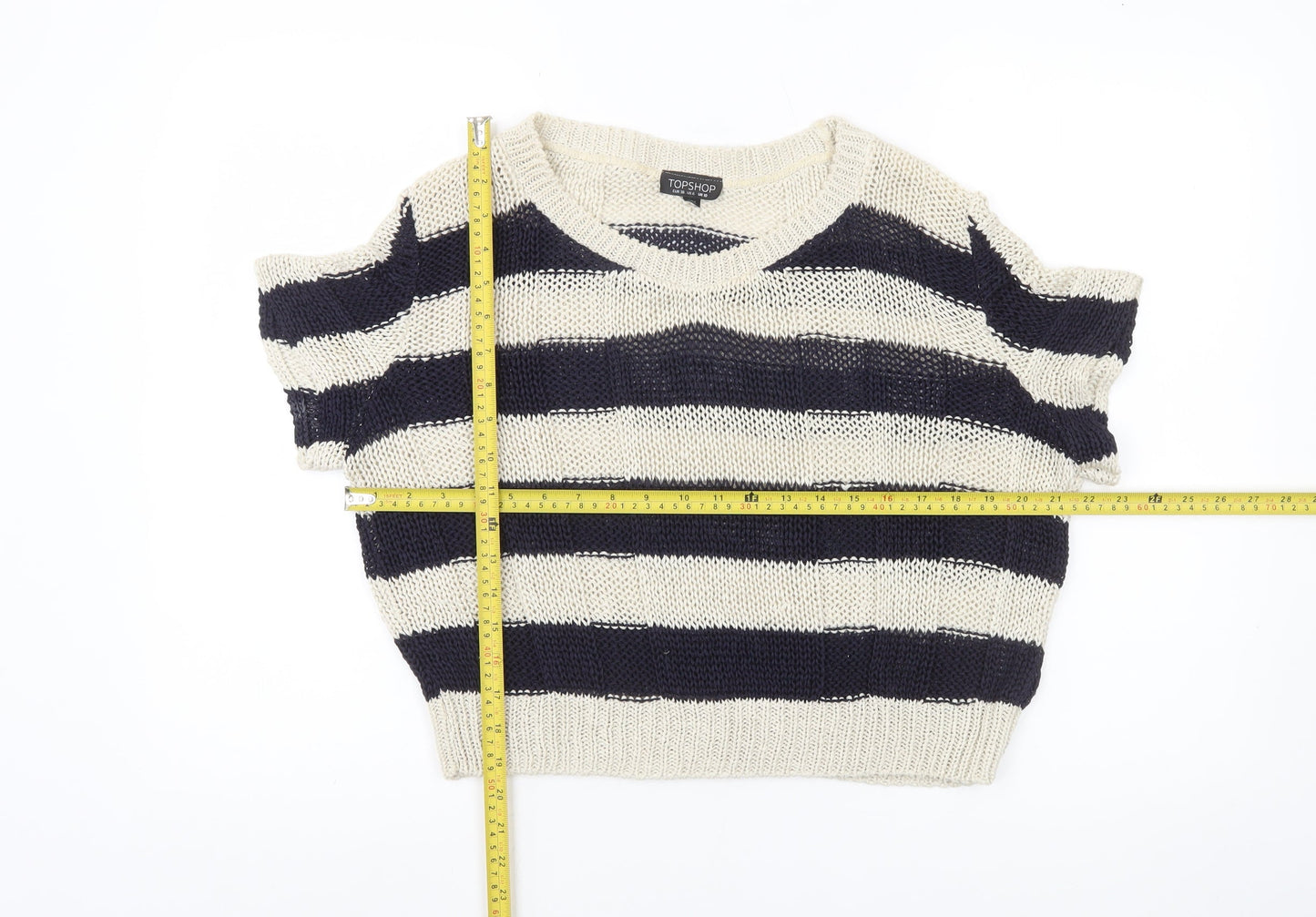 Topshop Women’s Black Beige Striped Knit V-Neck Jumper UK 10