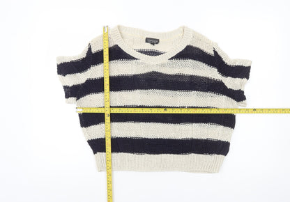 Topshop Women’s Black Beige Striped Knit V-Neck Jumper UK 10