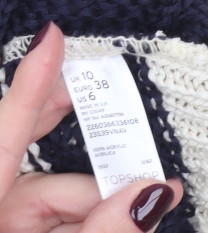 Topshop Women’s Black Beige Striped Knit V-Neck Jumper UK 10