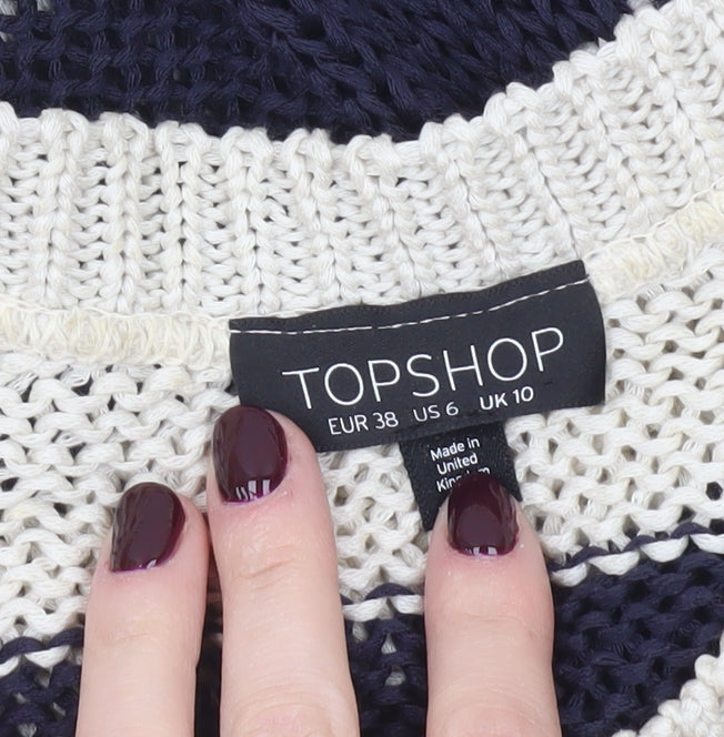 Topshop Women’s Black Beige Striped Knit V-Neck Jumper UK 10