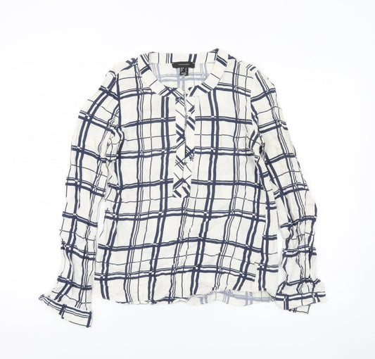 Atmosphere Women’s White Check Blouse UK 6 Long Sleeve Viscose