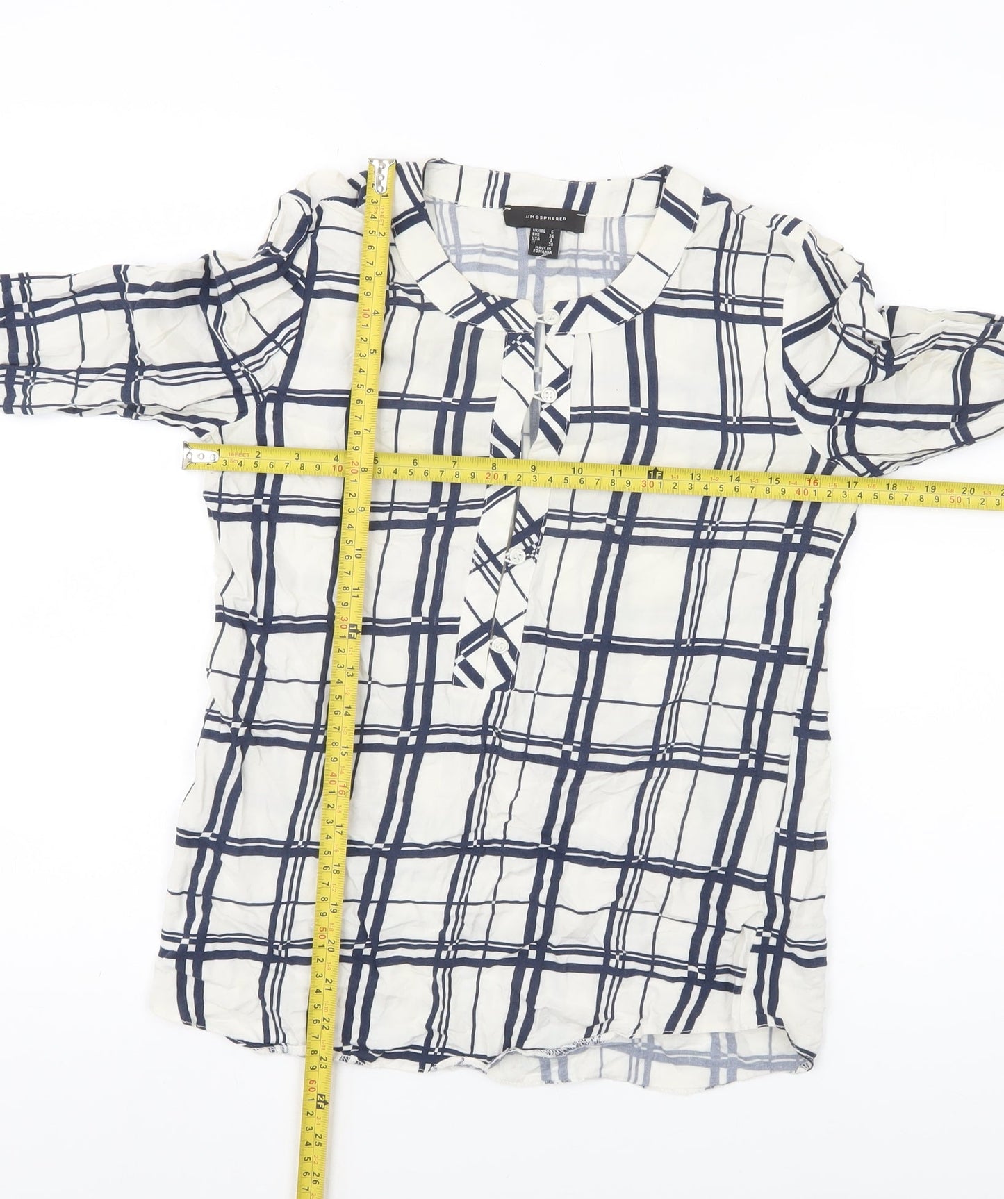 Atmosphere Women’s White Check Blouse UK 6 Long Sleeve Viscose