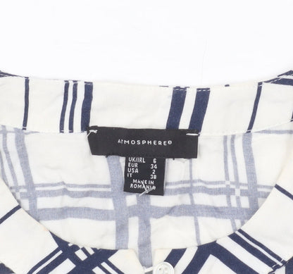 Atmosphere Women’s White Check Blouse UK 6 Long Sleeve Viscose