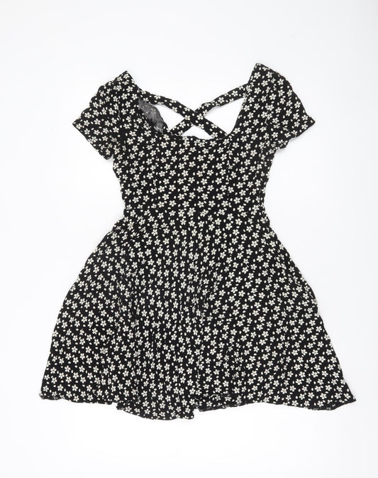 Additional front view of Cooperative Women’s Black Floral Skater Mini Dress XS