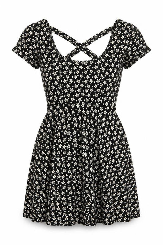Front view of Cooperative Women’s Black Floral Skater Mini Dress XS