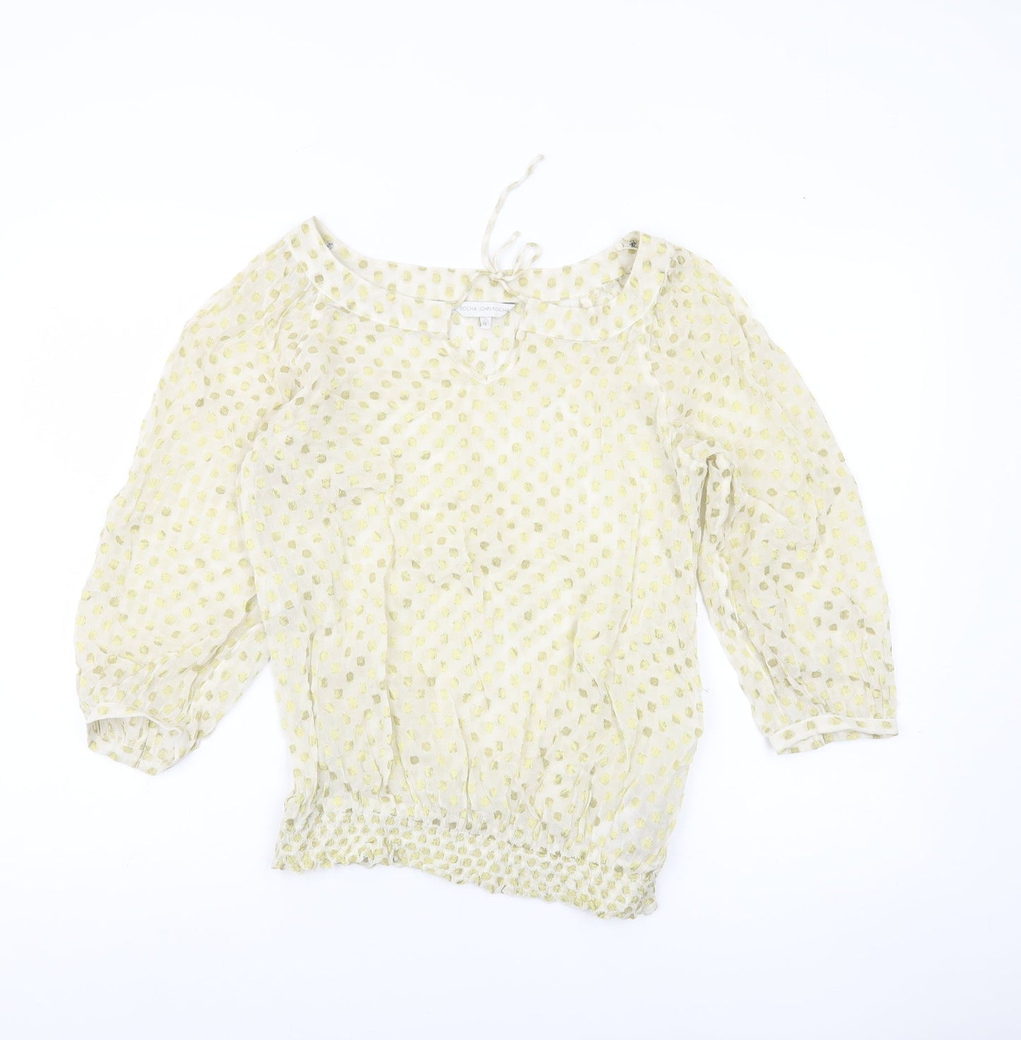 Rocha John Rocha Womens Ivory Polka Dot Sheer Blouse Size 10
