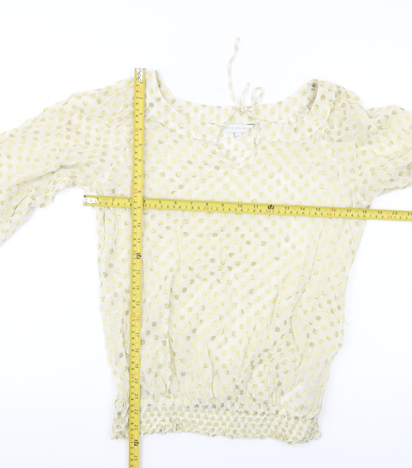 Rocha John Rocha Womens Ivory Polka Dot Sheer Blouse Size 10