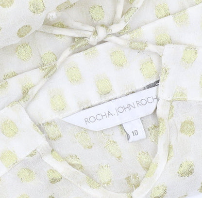 Rocha John Rocha Womens Ivory Polka Dot Sheer Blouse Size 10