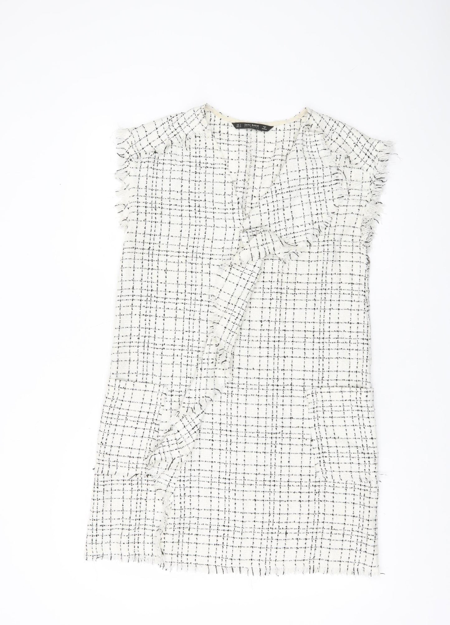 Zara Women White Check Sleeveless Shift Dress Size S Workwear