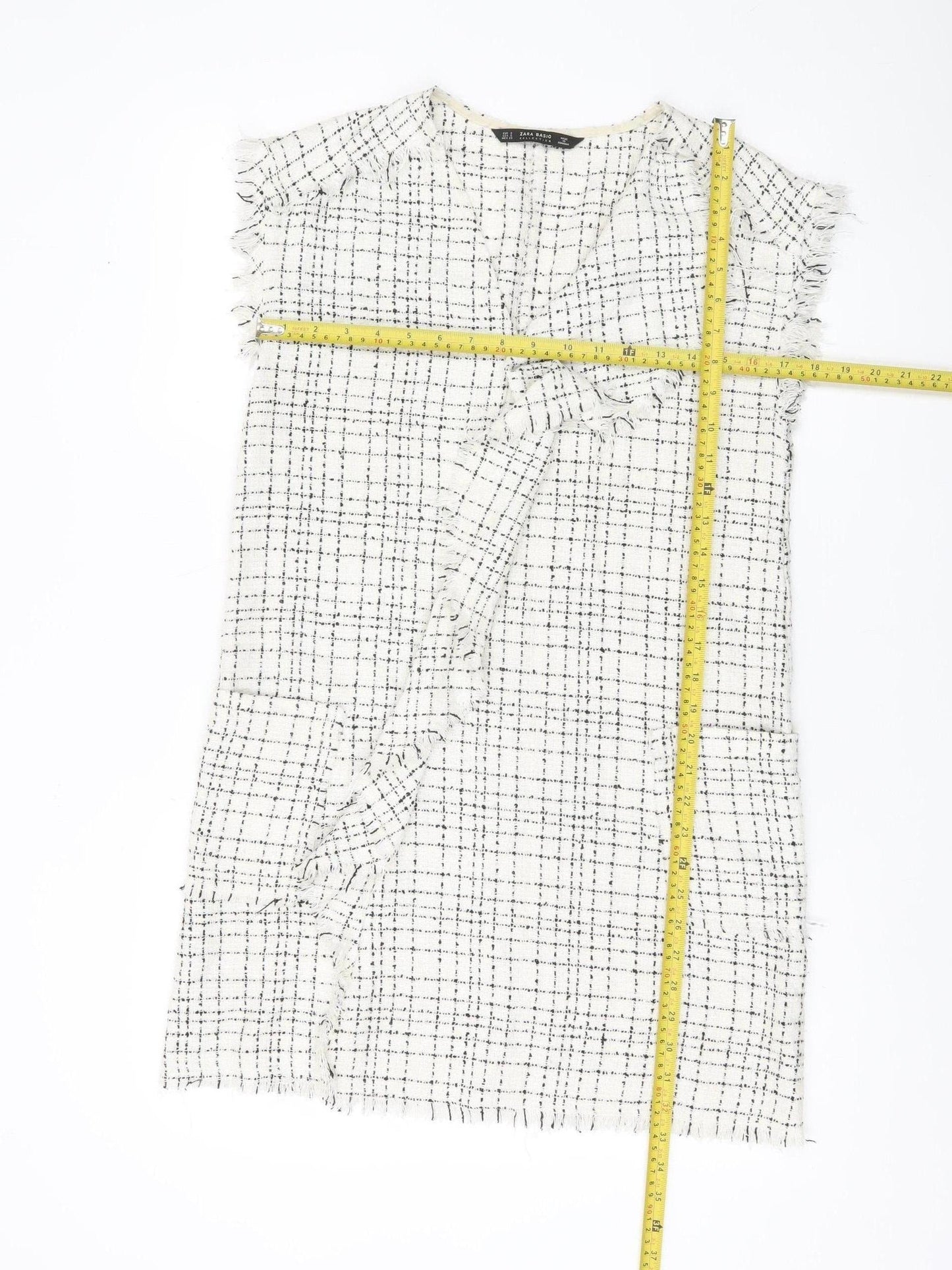 Zara Women White Check Sleeveless Shift Dress Size S Workwear