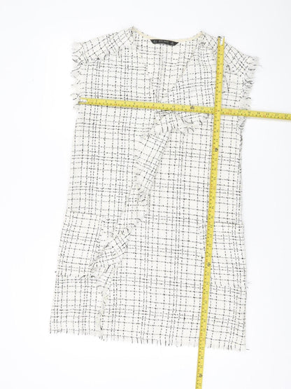 Zara Women White Check Sleeveless Shift Dress Size S Workwear