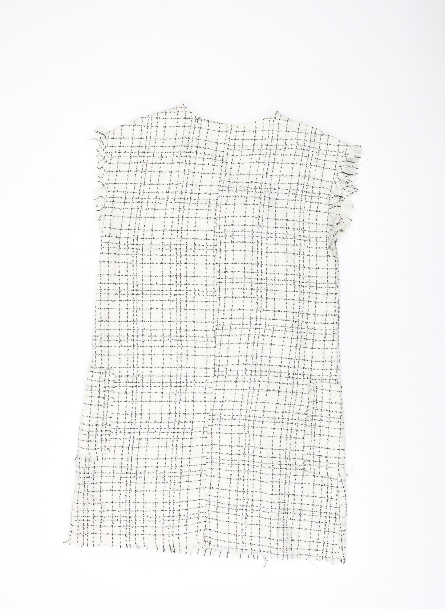 Zara Women White Check Sleeveless Shift Dress Size S Workwear