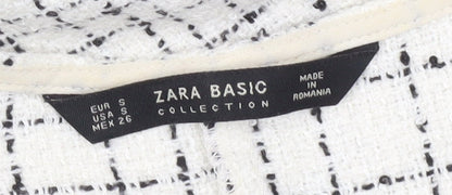 Zara Women White Check Sleeveless Shift Dress Size S Workwear
