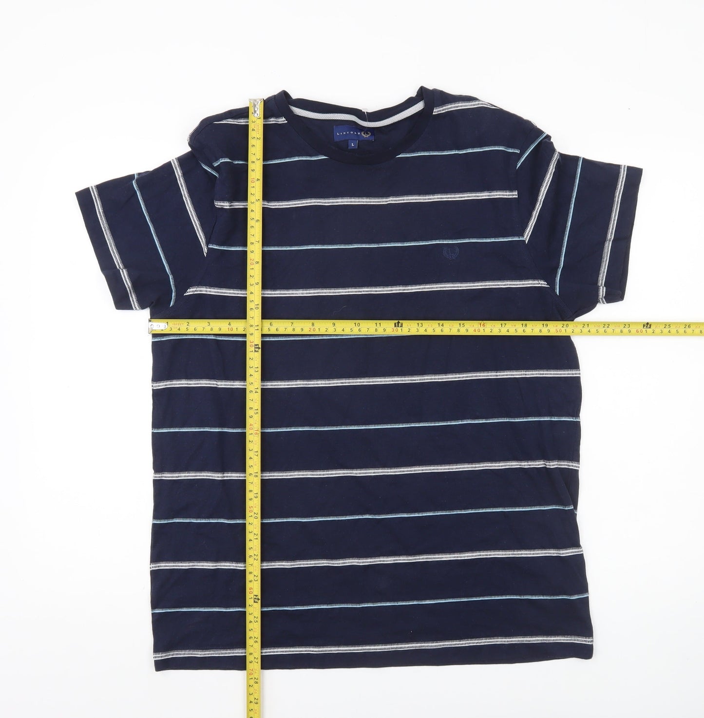 Lincoln Men’s Blue Striped Crew Neck Short Sleeve T-Shirt L