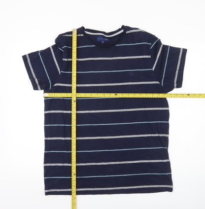 Lincoln Men’s Blue Striped Crew Neck Short Sleeve T-Shirt L