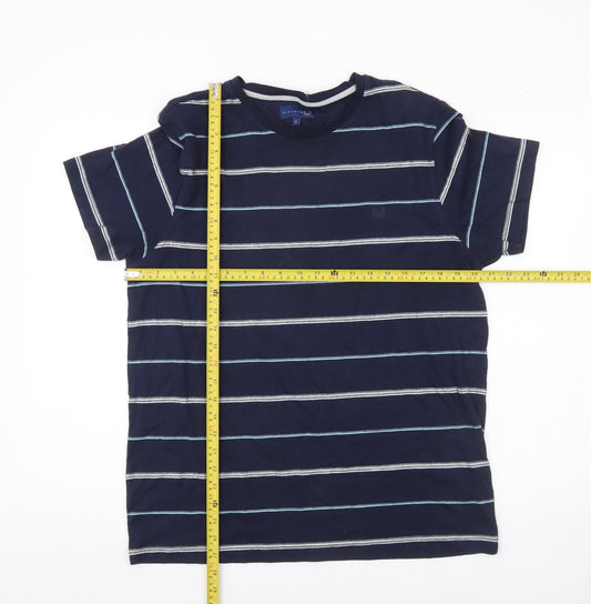 Lincoln Men’s Blue Striped Crew Neck Short Sleeve T-Shirt L