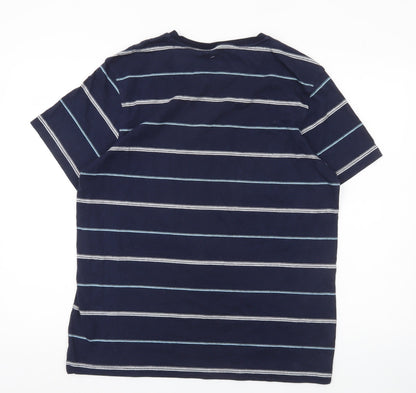 Lincoln Men’s Blue Striped Crew Neck Short Sleeve T-Shirt L