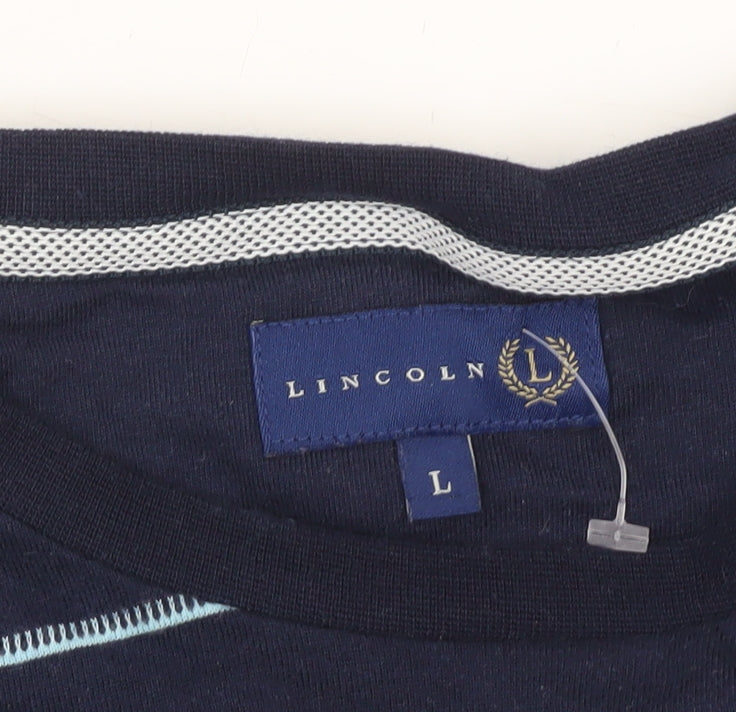 Lincoln Men’s Blue Striped Crew Neck Short Sleeve T-Shirt L