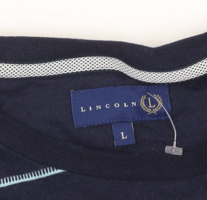 Lincoln Men’s Blue Striped Crew Neck Short Sleeve T-Shirt L