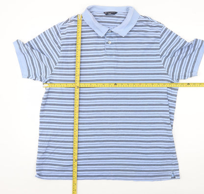Marks and Spencer Men's Blue Striped Cotton Polo Shirt XL