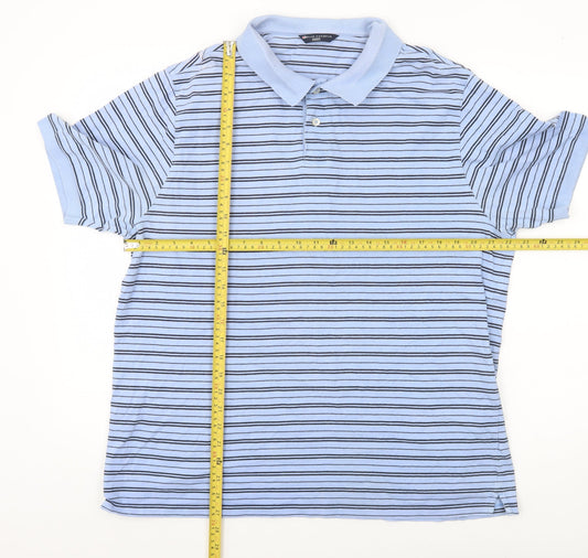 Marks and Spencer Men's Blue Striped Cotton Polo Shirt XL
