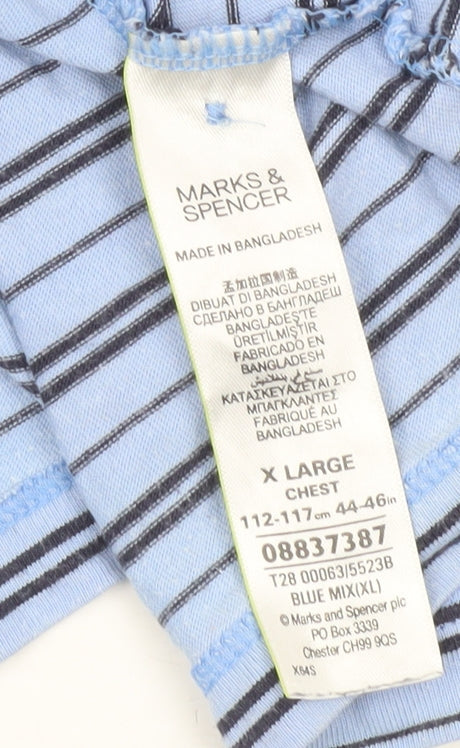 Marks and Spencer Men's Blue Striped Cotton Polo Shirt XL