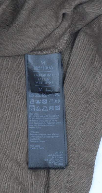 AllSaints Mens Brown Long Sleeve Polo Shirt Medium 100% Cotton