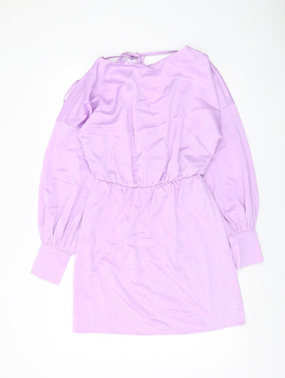 In The Style Women Purple Size 10 Shift Dress Long Balloon Sleeve V-Neck
