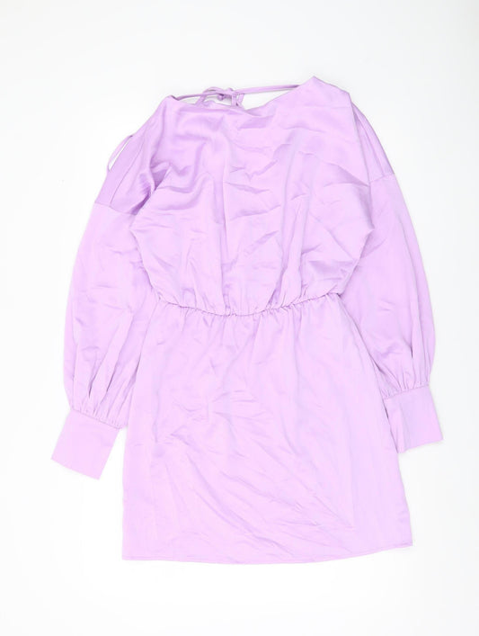 Additional front view of In The Style Women Purple, size 10, Shift Dress Long Balloon Sleeve V-Neck
