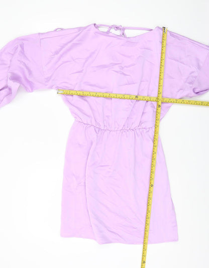 In The Style Women Purple Size 10 Shift Dress Long Balloon Sleeve V-Neck