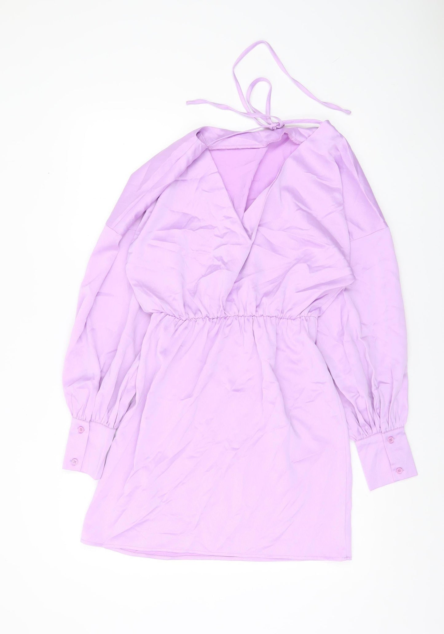 In The Style Women Purple Size 10 Shift Dress Long Balloon Sleeve V-Neck