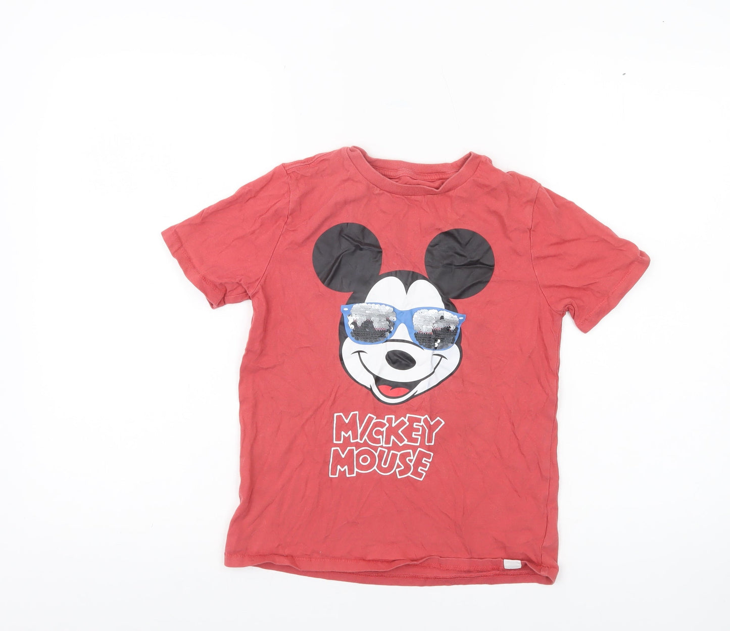 GAP Kids Disney Red Mickey Mouse Sequin T-Shirt Girls 8-9Y Short Sleeve