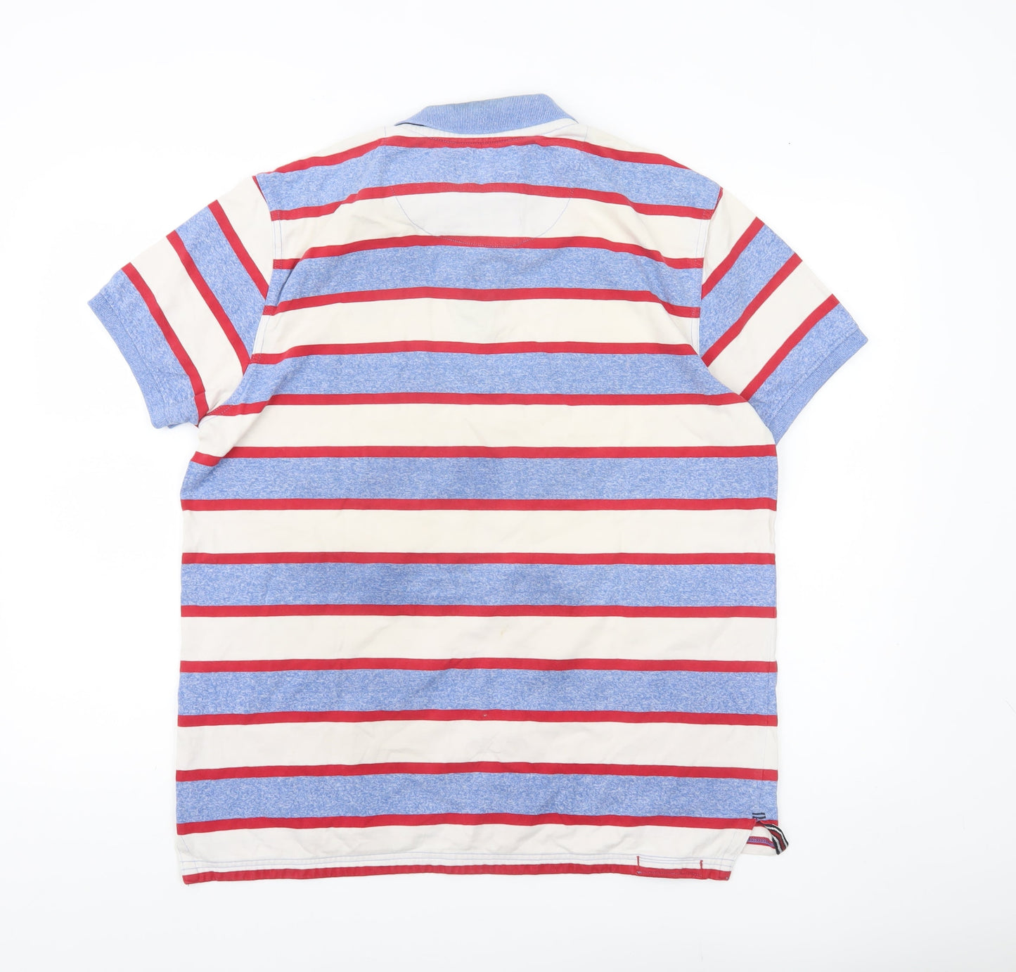 F&F Men’s Blue Red White Striped Polo Shirt L Cotton Casual
