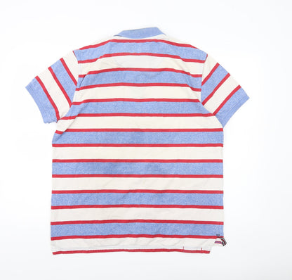 F&F Men’s Blue Red White Striped Polo Shirt L Cotton Casual