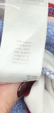 F&F Men’s Blue Red White Striped Polo Shirt L Cotton Casual