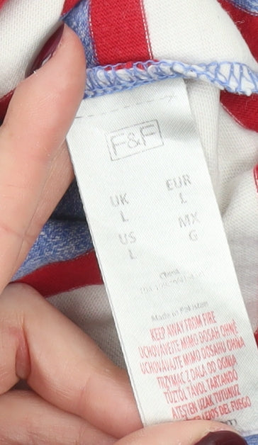 F&F Men’s Blue Red White Striped Polo Shirt L Cotton Casual