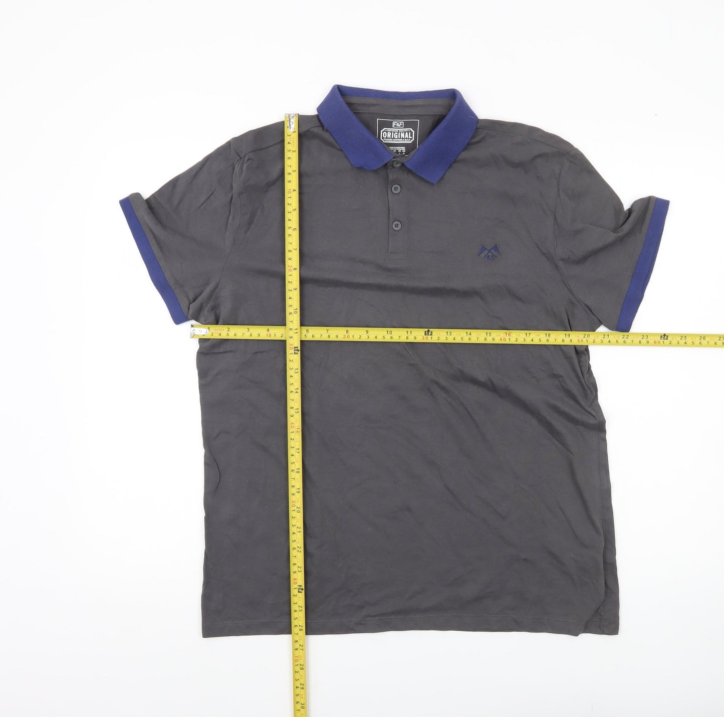 F&F Men's Grey Polo Shirt L Cotton Casual Short Sleeve